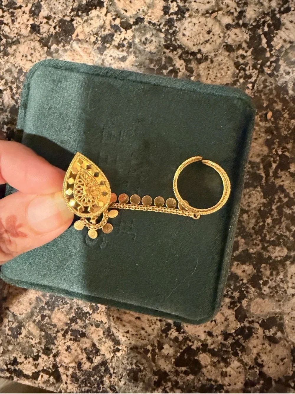 21k Gold Double Ring Connector Chain - Elegant Gold Tone Women’s Jewelry